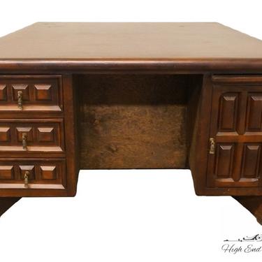 Vintage Hand Made Solid Walnut English Revival Gothic Jacobean 54&quot; Writing Desk by HighEndUsedFurniture