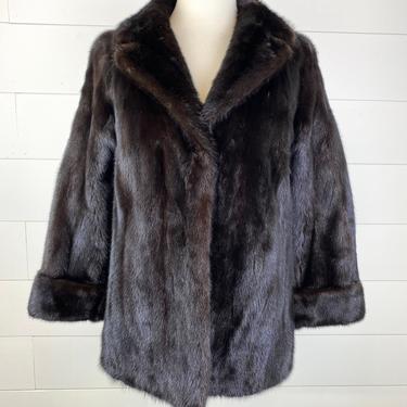 Vintage Nordstrom Black Mink Fur Coat Jacket Lined Womens Sz Small Pockets Elegant Evening 