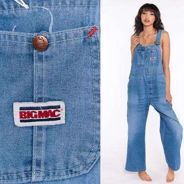 Big Mac Overalls Pants Jeans 80s Denim Bib Overalls Pants Baggy Overalls Blue Long Jean Dungarees Workwear 1980s Vintage Work Medium Large 
