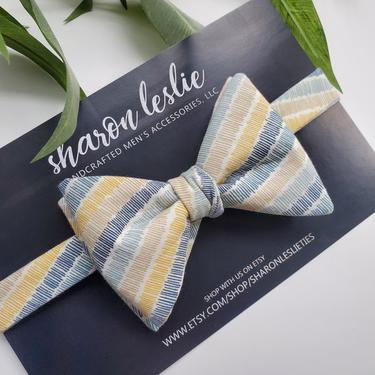 Striped Self-Tie Bow tie || Bow tie || Cotton Bow tie || Self-tie Bow tie || Pastel Bow tie || Sharon Leslie 