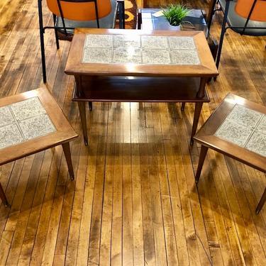 Set of Three Mid Century Side Tables w/ tile inlay