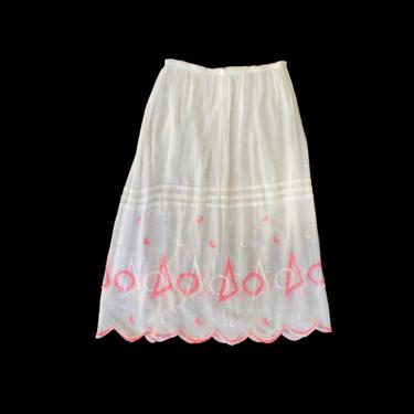 RESERVED —Antique Skirt / 1910s Edwardian PINK Embroidered Deco Shapes Skirt 