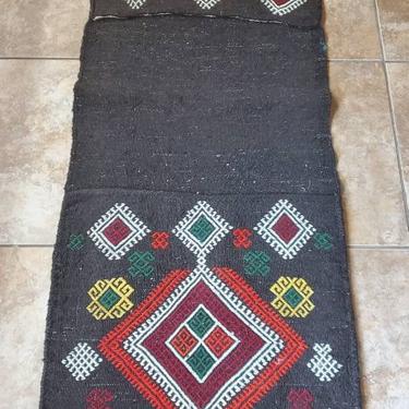 Early to Mid-Century Kilim Turkish Zili Hand-Woven Wool SaddleBag - Rug Runner Wall Hanging Tapestry Textile Middle Eastern Folk Art 