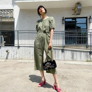 THE GREAT Army Pouf Sleeve Belted Jumpsuit
