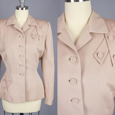 1940s GABARDINE Jacket | Vintage 40s Putty Colored Blazer with X Tab Details | small / medium 