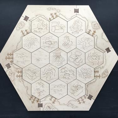 Wood Catan Board - Stylized Catan Map, Laser-Etched 