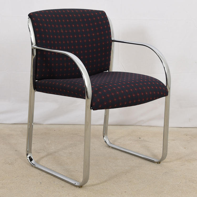 Modern Navy Blue Pattern Upholstered Chrome Chair