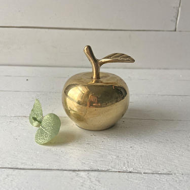 Vintage Brass Apple Bell MidCentury 3&quot; Collectible, Home School Bell, Perfect Teacher Gift, Apple Collector, Paperweight, Rustic Decor 