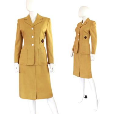1950s Chartreuse Suit - 1950s Womens Suit - 1950s Linen Suit - Vintage Chartreuse Suit - Womens Vintage Suit - 50s Suit | Size XS / Small 