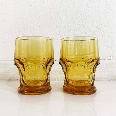 Vintage Amber Goblets Whiskey Glasses Lowball Set of Two 2 Pair Anchor Hocking Style Glass Kelly 1960s Cocktail Barware Wine Yellow 