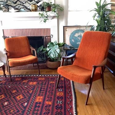 Pair of Orange  "Kornett" Chairs by More Lenestol Fabrikk