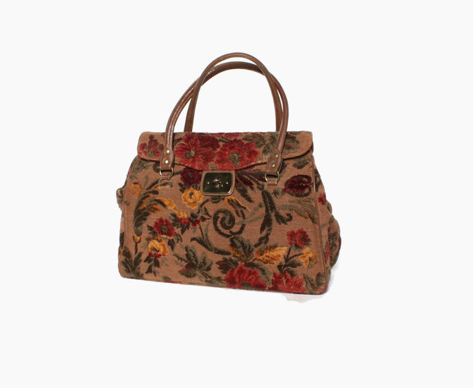 Tapestry Fringe PURSE  Vintage Carpet Bag  Fabric Handbag  Bohemian