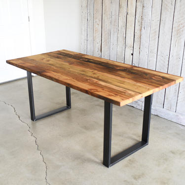 Industrial Reclaimed Pine Kitchen Table / U-Shaped Metal Legs 