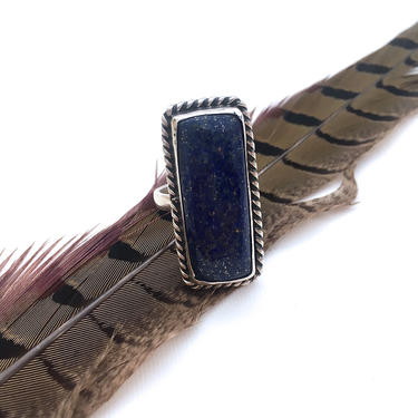 FEELING BLUE Chimney Butte Sterling Silver &amp; Denim Lapis Lazuli Statement Ring | Native American Navajo Jewelry | Boho Southwestern | Size 8 