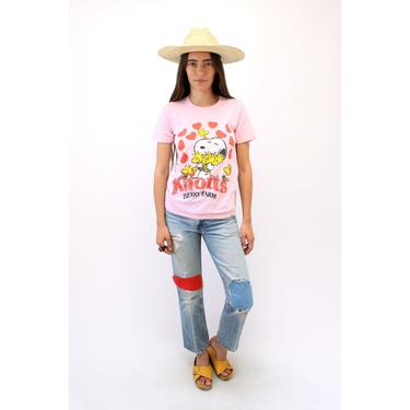Snoopy &amp; Woodstock Heart Tee // vintage dress boho pink cotton hipster hippy hippie shirt Knott's Berry Farm t-shirt t 70s 80s // S Small 