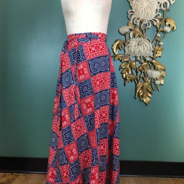 1960s wrap skirt, hankie print, vintage 60s skirt, maxi skirt, medium large, cotton skirt, novelty print, handkerchief print, now designs 