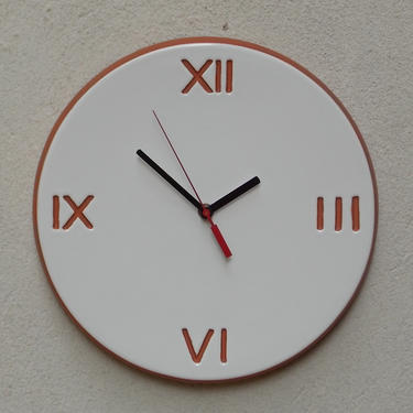 Round Modern White and Orange Glazed Terracotta Wall Clock 