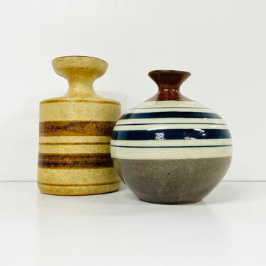 Vintage Pottery Craft USA Stripe Vase Set of 2 / Home Decor / Mid Century Style / FREE SHIPPING 