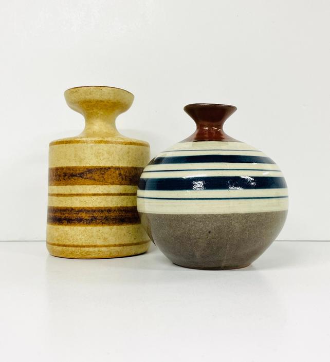 Vintage Pottery Craft USA Stripe Vase Set of 2 / Home Decor / Mid Century Style / FREE SHIPPING 