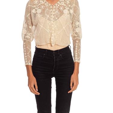 Victorian Off White Handmade Lace Button Up Jacket 