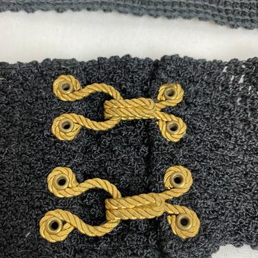 Vintage black crocheted stretch belt ~ Volup plus size~ 1960’s wide knit dress belt with roped gold hook closure size XXL 35”-39” waist 