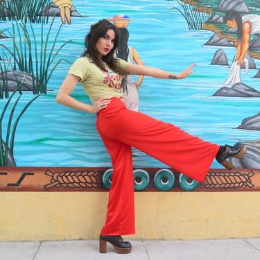 RED SATIN PANTS - wide leg - x-small and medium 