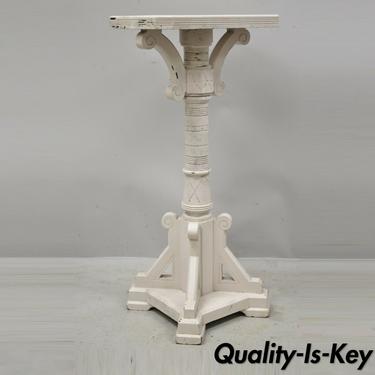 American Eastlake Victorian Carved Walnut White Painted Pedestal Plant Stand