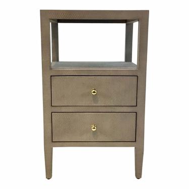 Worlds Away Modern Gray Grasscloth Roscoe Two Drawer Side Table