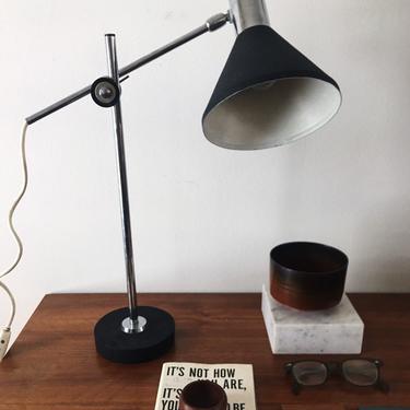 Sleek Black Cone Shade Positionable Desk Lamp Vintage Fog Morup Hala Midcentury Germany 
