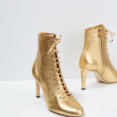 JIMMY CHOO Gold Lace Up High Heel Boots (38)