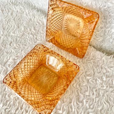 Indiana Glass Ashtray Set, Matching Pair, Faceted Glass, Iridescent, Hollywood Regency, Mid Century Vintage 