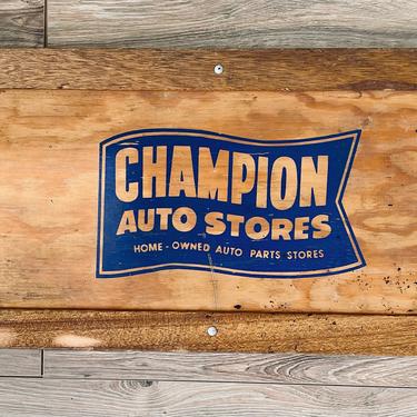 Vintage Champion Auto Stores Mechanic Wooden Creeper | Small Wood Cart | Vintage Advertising | Guy Gift | Wall Art | Graphic Sign 