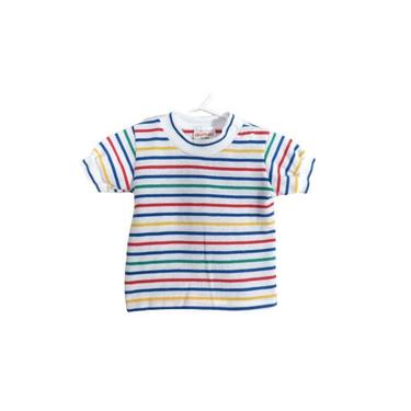 Vintage 80s Unisex Baby Primary Color Stripe Tshirt Size 6M 