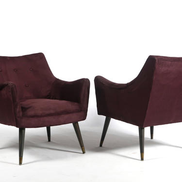 Pair of Authentic Mid Century Lounge Chairs in Rich Purple 