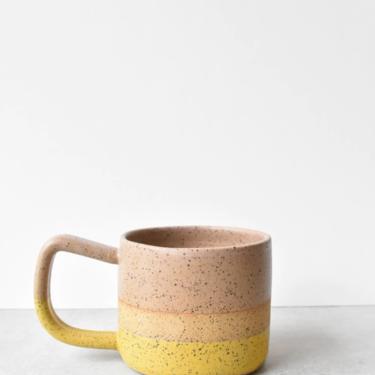 Short Speckled Stoneware Desert Pink and Mustard Yellow Simple Color Block Handmade Ceramics Mug 