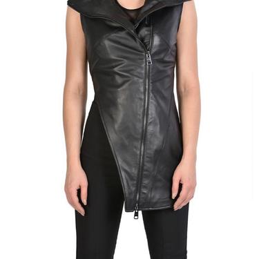 Asymmetric High Neck Zip Front Leather Vusa Vest