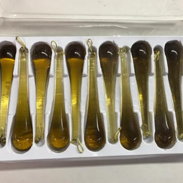 Lot of Twelve (12) Used Old Stock 3&quot; Amber Teardrop Crystal Prisms 24 Lots Available 