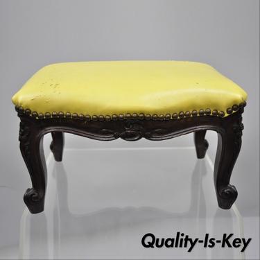 French Country Louis XV Style Carved Walnut Small Petite Footstool Ottoman