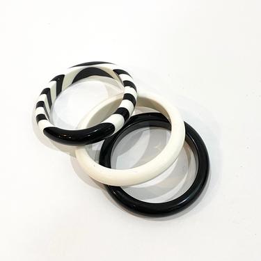 black and white bangle bracelets - set of 3 