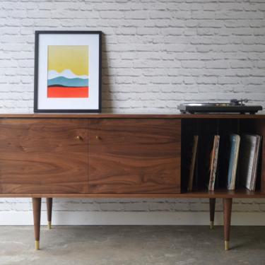 Custom for Gabrielle - Solid Walnut Media Credenza with Record Storage - Kasse 