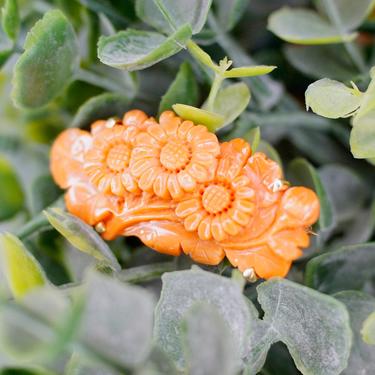 Vintage Carved Coral &amp; 14K Gold Daisy Brooch, Beautiful Hand Carved Coral With Gold Pin Backing, Antique Carved Coral With Floral Design 