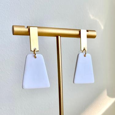 Simple White Clay and Gold Dangle Earrings 