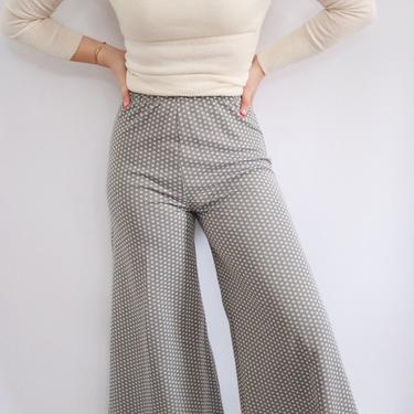 Vintage Trousers - Vintage Pants - Vintage Grey + White Wide Leg Polka Dot Pants 