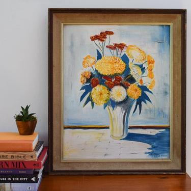 Vintage Oil Painting titled &amp;quot;Mums - A Primary Study&amp;quot; signed 