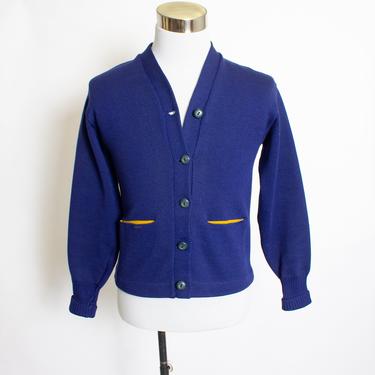 Vintage 50s Varsity Sweater Royal Blue Wool Knit Letterman Cardigan 1960s Medium 
