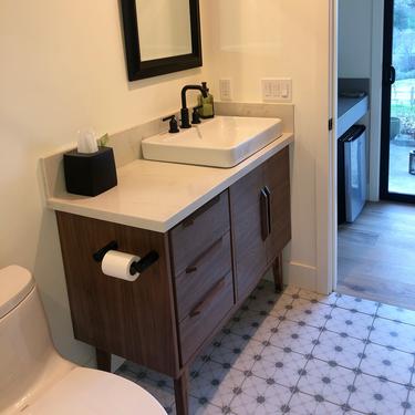 NEW Hand Built Mid Century Style Bathroom Vanity Cabinet - Walnut 36&quot; Left Side Drawers Bathroom Vanity ~ FREE SHIPPING! 