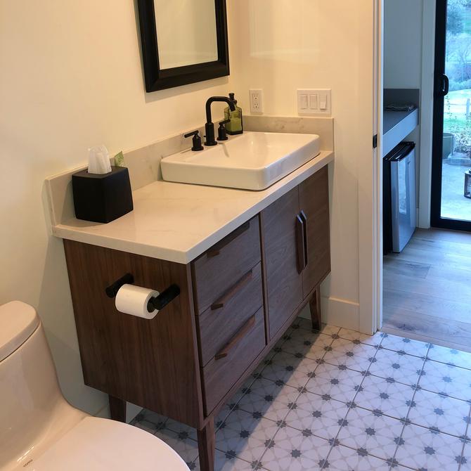 NEW Hand Built Mid Century Style Bathroom Vanity Cabinet - Walnut 36&amp;quot; Left Side Drawers Bathroom Vanity ~ FREE SHIPPING! 