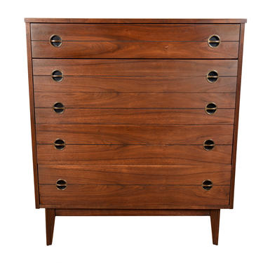 Mid Century Walnut Tall Dresser | Chest of Drawers w: Double Deep Sweater Drawer