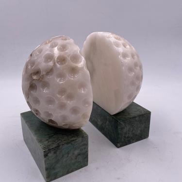 Rare Pair of Golf Ball Bookends Made in Italy in Alabaster