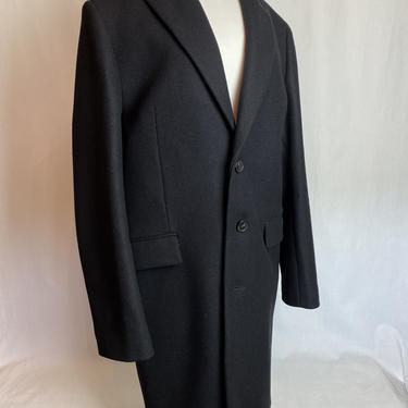 Men’s Black overcoat ~ Dress jacket~ long wool jacket~ velvet collar~ Zadig & Voltaire~ size 46 XLG 